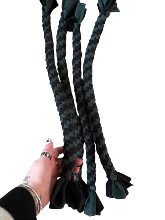XL Black and Green Braided Fleece Dog Tug Toy: Durable Interactive Play