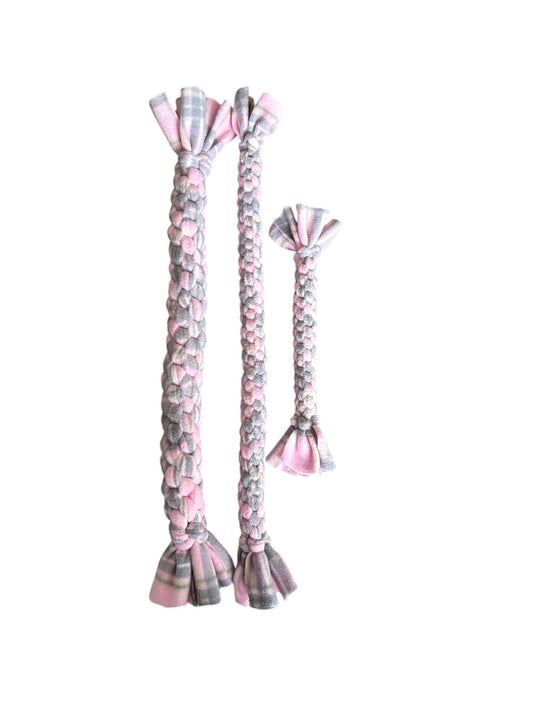 Pink and grey Braided Fleece Dog Tug Toy: Durable Interactive Play