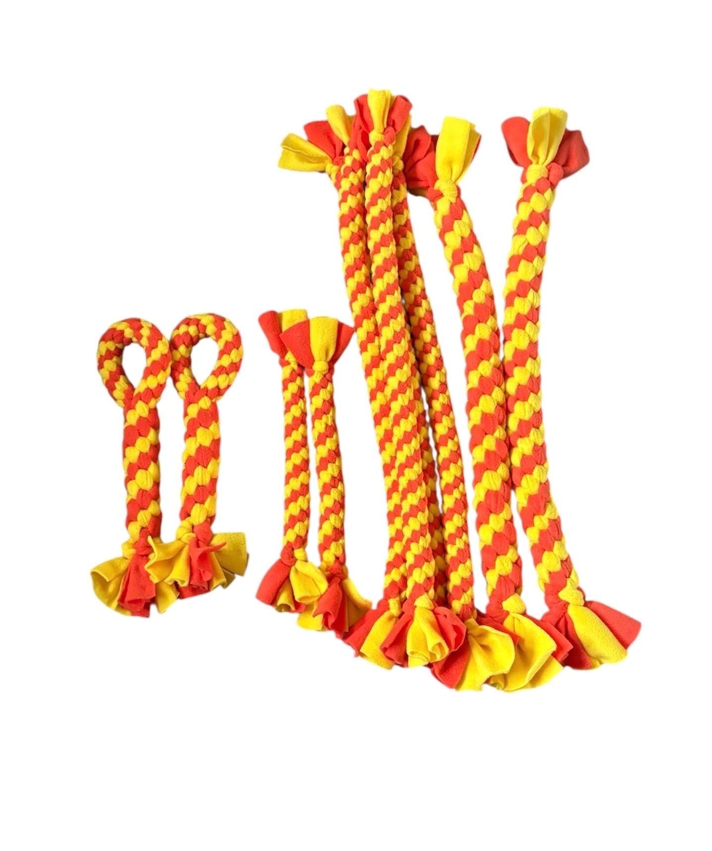 Yellow and orange Braided Fleece Dog Tug Toy: Durable Interactive Play