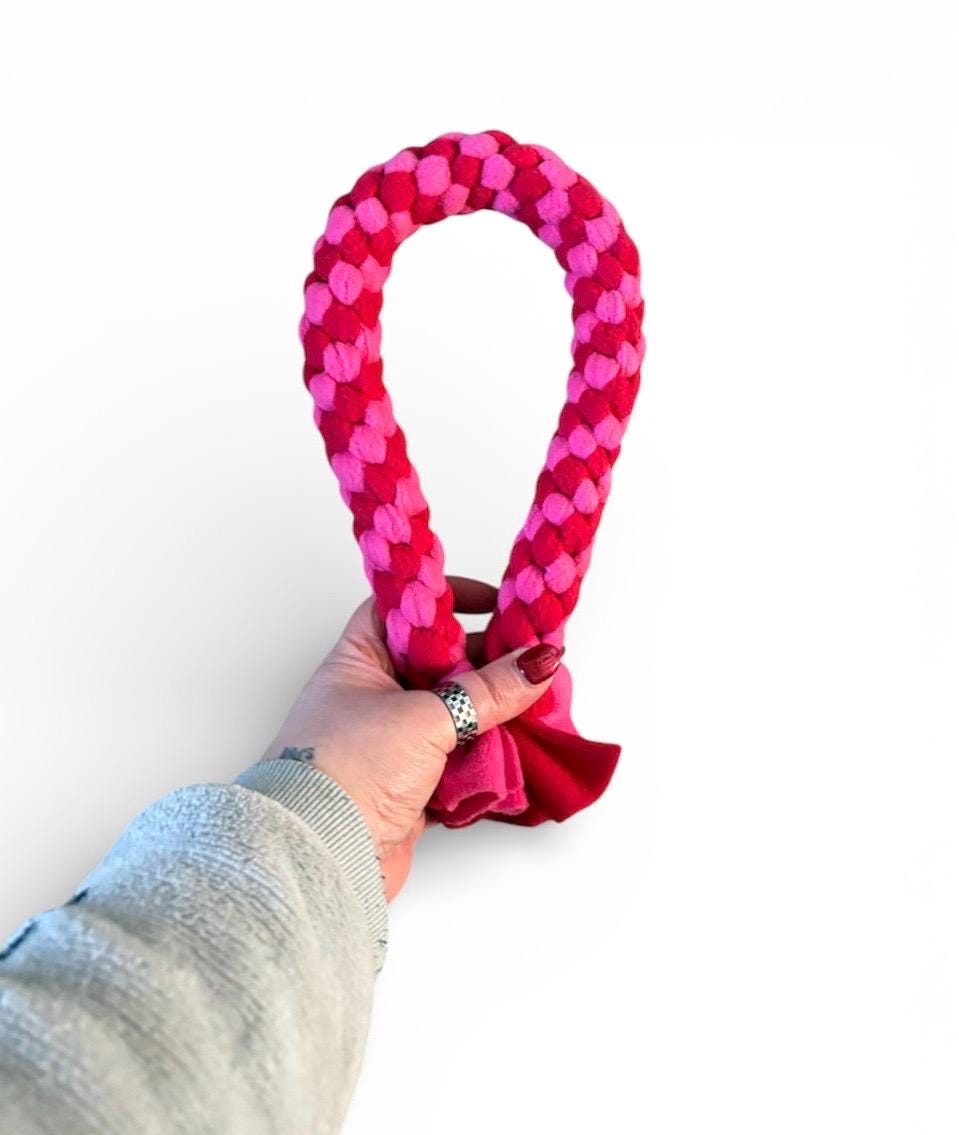 XL Red and Pink Braided Fleece Dog Tug Toy: Durable Interactive Play