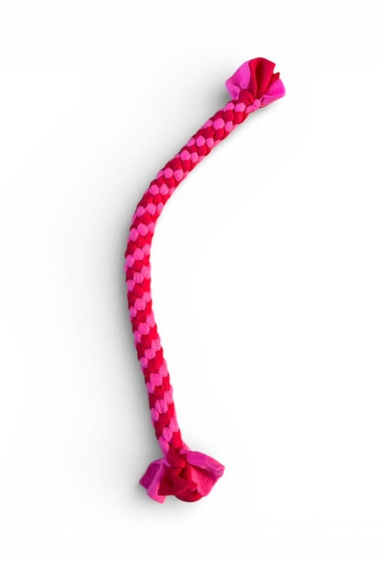 XL Red and Pink Braided Fleece Dog Tug Toy: Durable Interactive Play