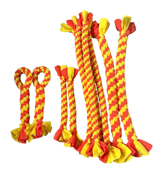 Yellow and orange Braided Fleece Dog Tug Toy: Durable Interactive Play