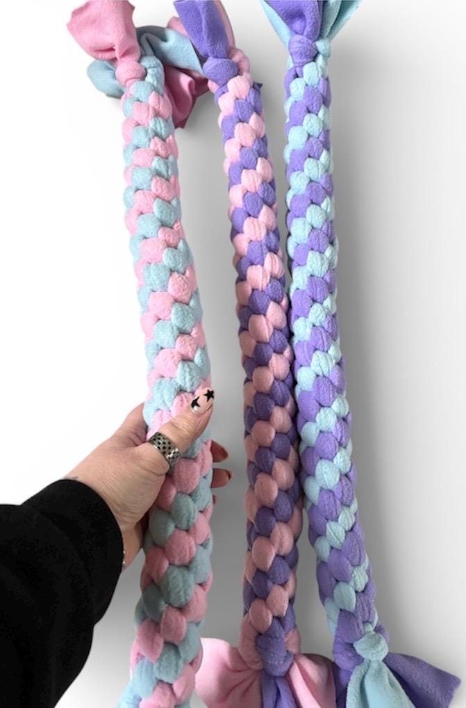 Pastel Braided Fleece Dog Tug Toy: Durable Interactive Play