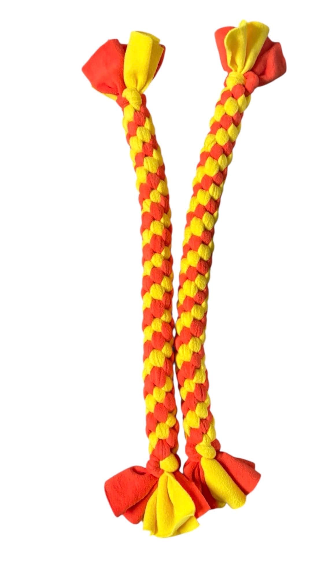Yellow and orange Braided Fleece Dog Tug Toy: Durable Interactive Play