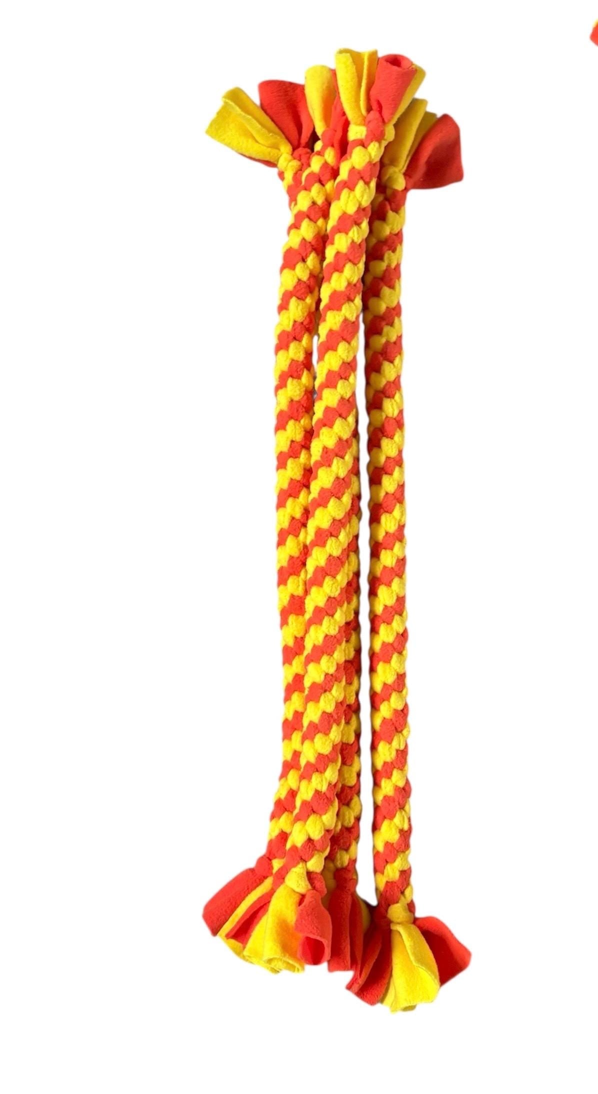 Yellow and orange Braided Fleece Dog Tug Toy: Durable Interactive Play