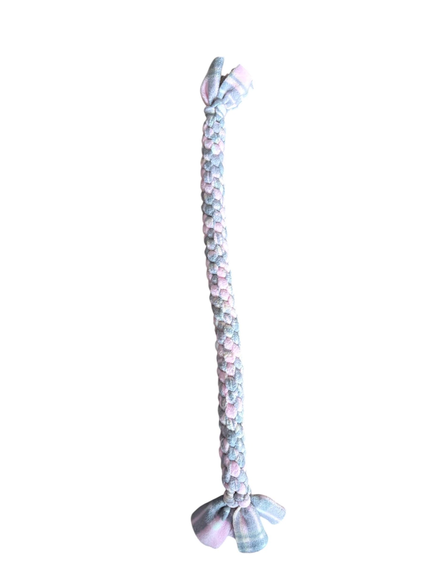 Pink and grey Braided Fleece Dog Tug Toy: Durable Interactive Play