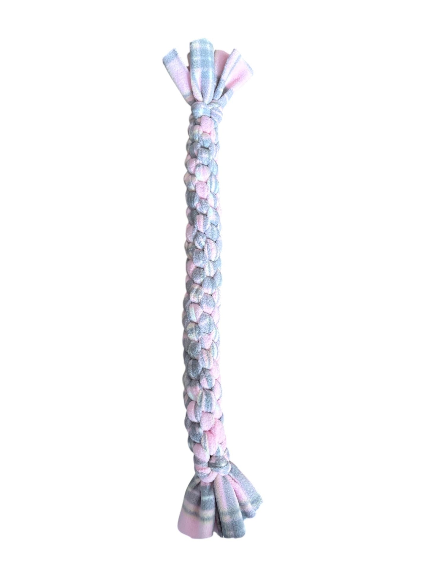 Pink and grey Braided Fleece Dog Tug Toy: Durable Interactive Play