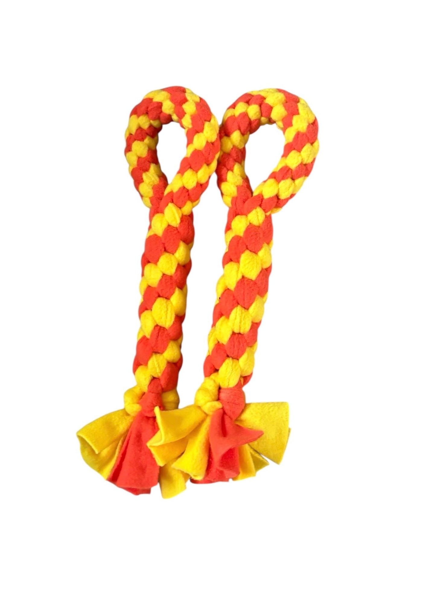 Yellow and orange Braided Fleece Dog Tug Toy: Durable Interactive Play